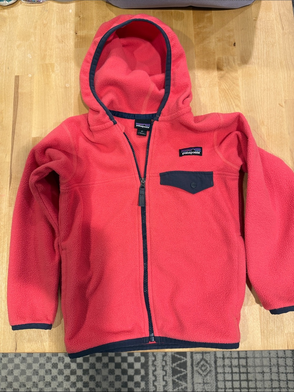 Patagonia Micro D Snap T Fleece, 4T, Pink & Navy Blue trim